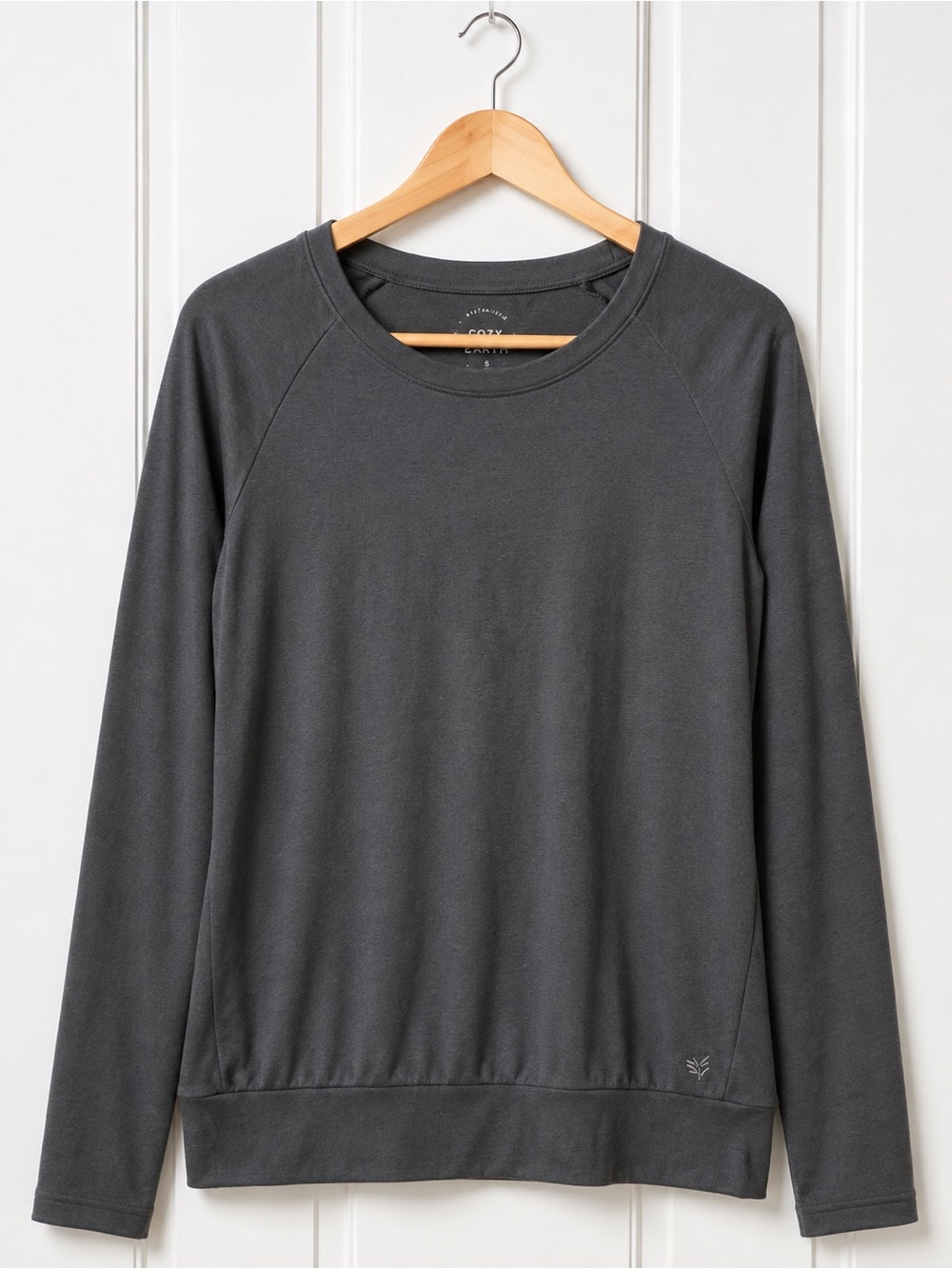 Cozy Earth Brushed Bamboo Pullover Crew Charcoal Gray M